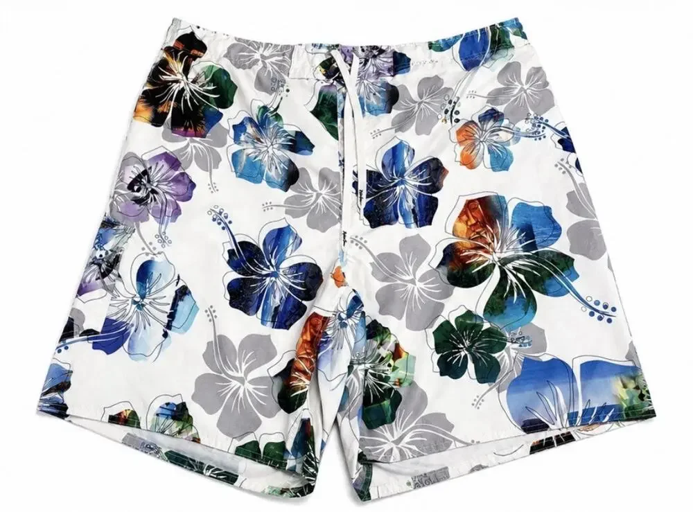 Maui and Sons Floral Board Shorts Swim Trunks White Blue Gray Men’s Size 2XL
